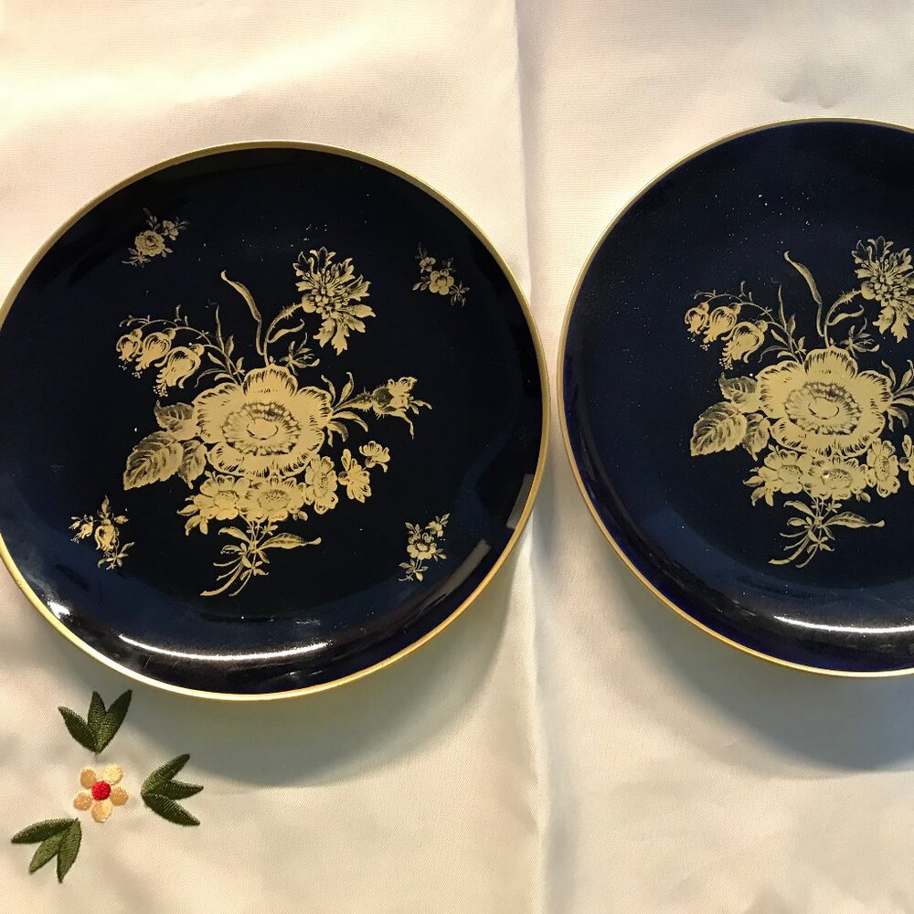 Vintage  70S Cobalt blue w gold TWO  plates LINDNER HANDARBEIT WEST GERMANY